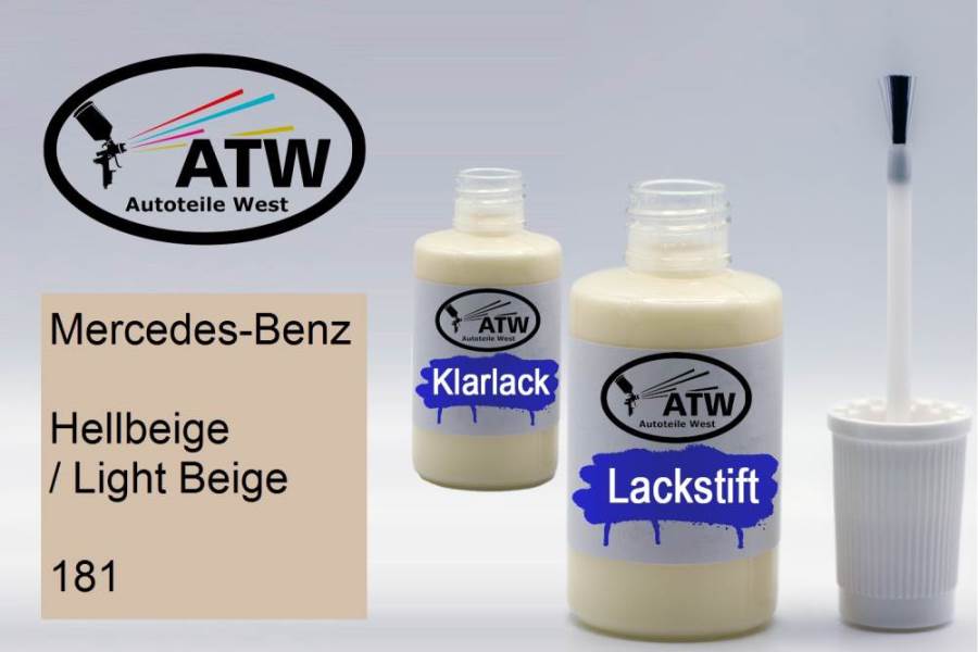 Mercedes-Benz, Hellbeige / Light Beige, 181: 20ml Lackstift + 20ml Klarlack - Set, von ATW Autoteile West.